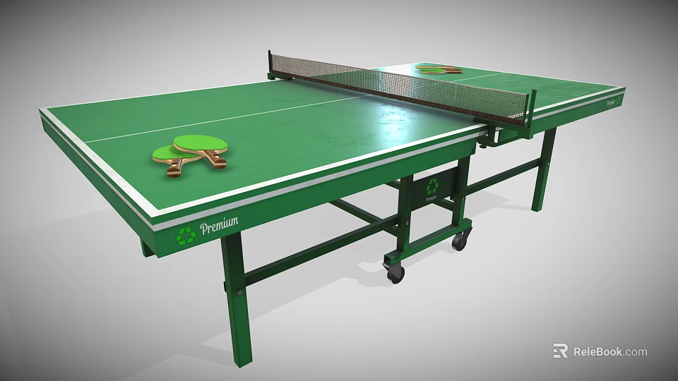 Sports Equipment Prestige Ping Pong Table With Green Tabletop Net Paddles Balls And Wheels 3d model 
