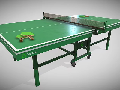 Sports Equipment Prestige Ping Pong Table With Green Tabletop Net Paddles Balls And Wheels 3d model