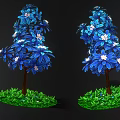 Vibrant Blue Flowering Trees With Lush Green Grass And Blossoms