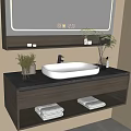 Modern Bathroom Vanity Cabinet With Mirror Countertop Vase Toiletries And Towels