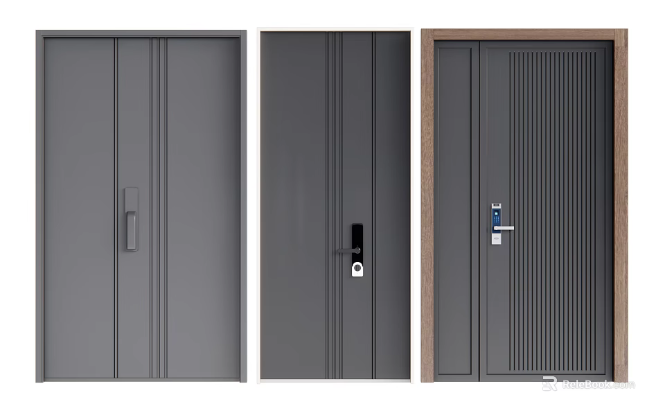 Modern Security Doors With Different Panel Designs And Secure Lock Systems 3d model 