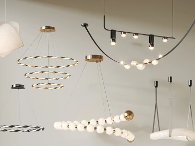 Modern Stylish Pendant Light Combinations With Circular Spiral And Globe Designs 3d model