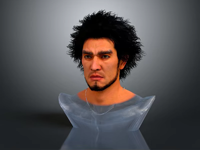 Game and Movie Character With Black Spiky Hair Facial Beard Transparent Shoulder Model 3D Render 3d model
