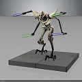 Futuristic Four Armed Robot With Blue And Green Lightsabers On Gray Platform
