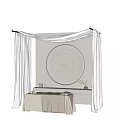Cozy Relaxing Massage Bed With Round Mandala Decor Wall White Curtains Light Counter And Blanket