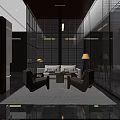 Modern Elegant Hotel Public Lounge Area With Glass Windows Grilles And Comfortable Seating