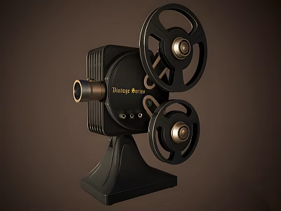 Vintage Commercial Film Projector With Lumière Logo Classic Design And Metal Wheels 3d model