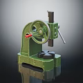 Green Manual Press Machine With Circular Wheel Red Lever And Star Shaped Workbench Base 3d model