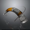 Horn Shaped Silver Carved Sculpture With Orange Accent And Braided Details