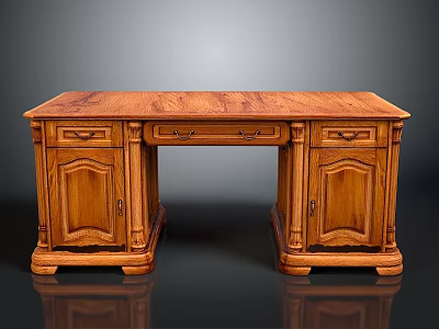 Traditional Style Wooden Desk With Drawers Cabinet Doors And Carved Details 3d model