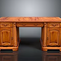 Traditional Style Wooden Desk With Drawers Cabinet Doors And Carved Details