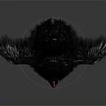 Black Chicken Spreads Wings With Red Comb And Fluffy Feathers In Gray Gradient Background