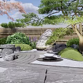 Karesansui Japanese Garden Design With Stones Gravel Moss Pine Trees And Stone Lantern