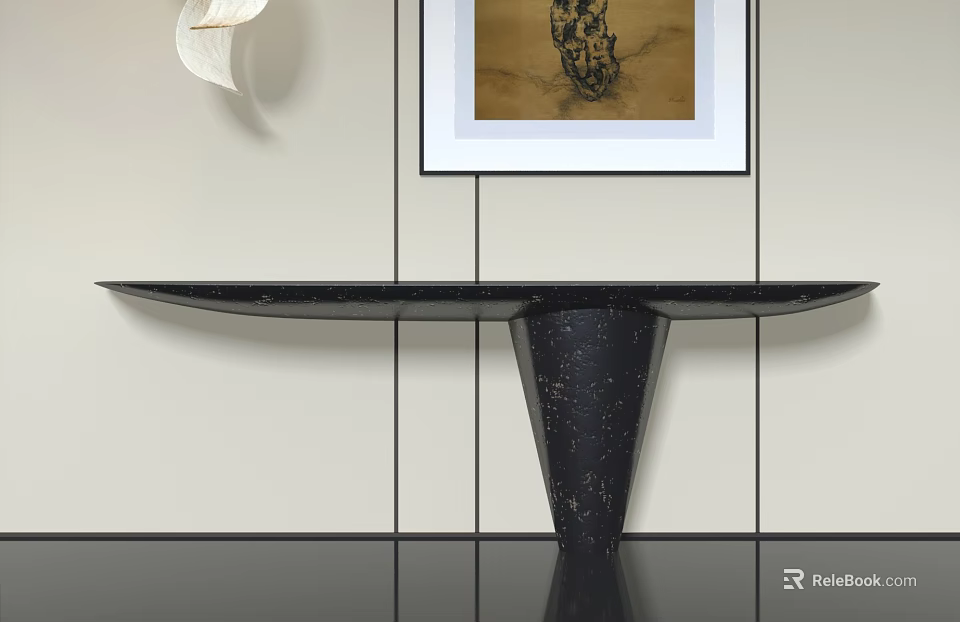 Foyer Hallway Interior With Black Console Table And Framed Artwork On Light Colored Walls 3d model 