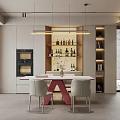 Modern Restaurant Dining Area With Pendant Lights Wine Rack And Comfortable Chairs 3d model
