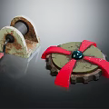 Rusty Metal Reel Device And Gear With Red Ribbons And Blue Center Ball