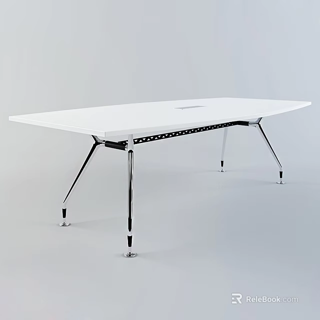 Modern Office Desk With White Tabletop And Chrome Metal Legs Design 3d model 