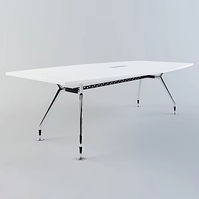 Modern Office Desk With White Tabletop And Chrome Metal Legs Design 3d model