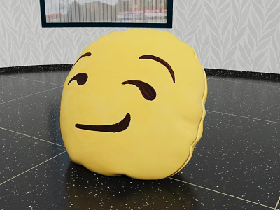 Soft Round Yellow Smiley Face Decorative Pillow With Happy Expression And Scalloped Edges 3d model