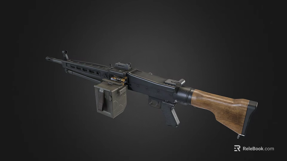 Vintage Rifle With Wooden Stock Black Metal Body And Magazine 3d model 
