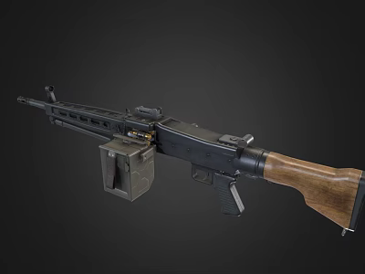 Vintage Rifle With Wooden Stock Black Metal Body And Magazine 3d model