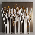 Tree Shaped White Partition With Golden Decorations And Dark Panel