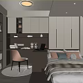 Modern Tatami Bedroom Interior With Storage Cabinets Desk Chair And Decorative Pillows