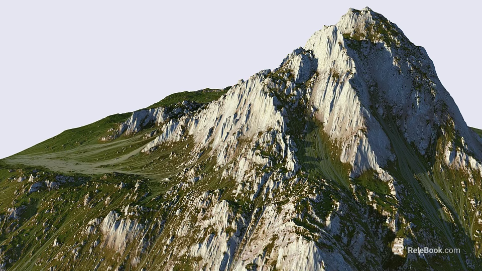 Garden Landscape Featuring Rocky Mountain Peaks And Lush Green Natural Slopes 3d model 