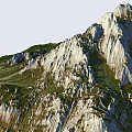 Garden Landscape Featuring Rocky Mountain Peaks And Lush Green Natural Slopes