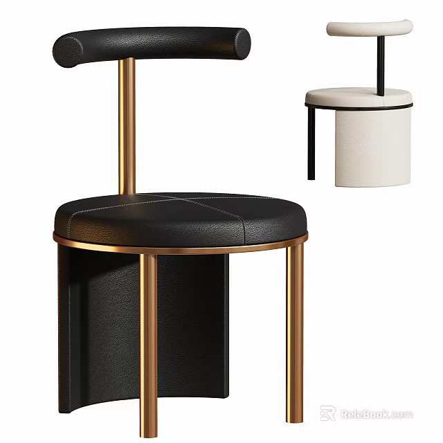 Modern Minimalist Dining Chair With Black Leather Seat And Gold Metal Frame 3d model 