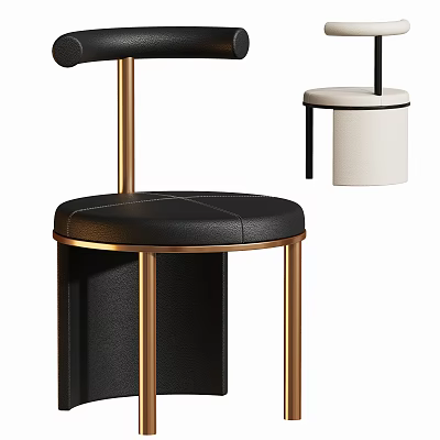 Modern Minimalist Dining Chair With Black Leather Seat And Gold Metal Frame 3d model