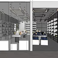 Specialty Store Interior With Shoes Display Shelves Bottles And Ceiling Lights