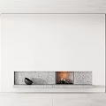 Minimalist Concrete Fireplace Design With Burning Fire And Decorative Bowl In Modern Living Interior