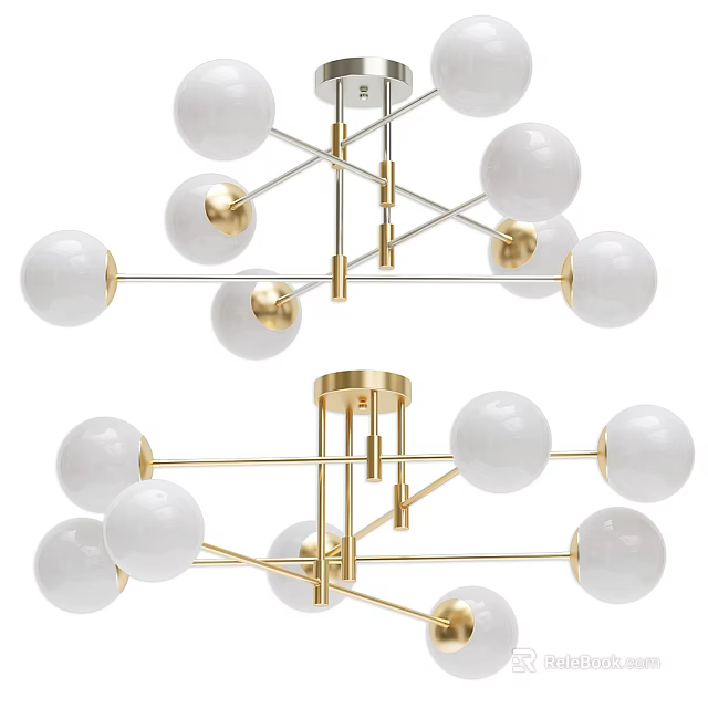 Modern White Globe Chandelier With Golden Metal Frame For Living Room Dining Area 3d model 