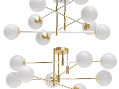 Modern White Globe Chandelier With Golden Metal Frame For Living Room Dining Area 3d model