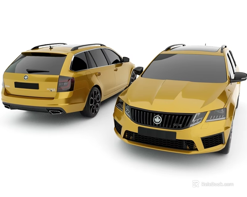 Golden Skoda Estate Cars Display Front And Rear Exterior Views 3d model 