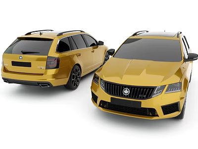 Golden Skoda Estate Cars Display Front And Rear Exterior Views 3d model