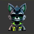 3D Designed Blue Fox Game Movie Character Wearing Sunglasses And Neon Green Jacket
