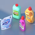 Colorful Household Cleaning Products With Plastic Bottles Sachets And Liquid Detergent