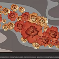 Vibrant Red Orange Flower Petal Wall Decor On Gray Curved Background With Clay Pot