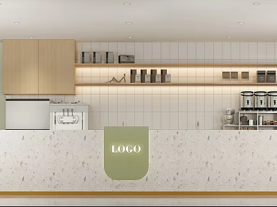 Modern Bubble Tea Shop Interior With Marble Counter Coffee Machines And Tile Walls Design 3d model