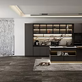 Modern Restaurant Interior With Open Kitchen Gray Cabinets Marble Island And City View