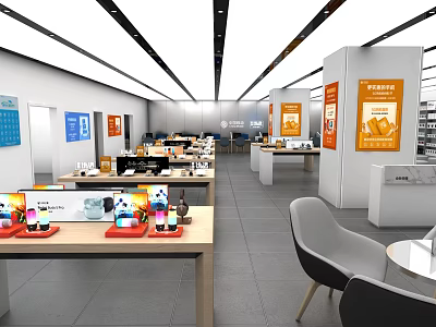 Modern Shopping Mall Retail Store with Open Layout Display Tables Chairs Shelves and Products 3d model