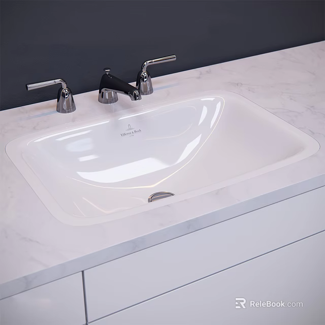 Modern White Bathroom Sink With Marble Countertop Silver Faucets And Cabinet 3d model 