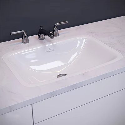 Modern White Bathroom Sink With Marble Countertop Silver Faucets And Cabinet 3d model