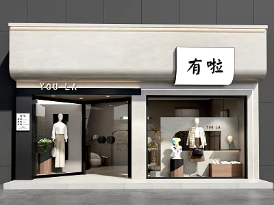 Clothing Store Front With YOU LA Signboard Glass Doors And Mannequin Window Displays 3d model