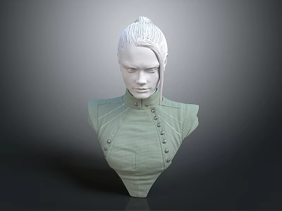 Detailed Female Bust Sculpture With Updo Hairstyle Intricate Clothing And Modern Neutral Tone 3d model