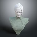 Detailed Female Bust Sculpture With Updo Hairstyle Intricate Clothing And Modern Neutral Tone