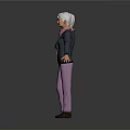 Elderly Women With White Hair Wearing Black Tops And Purple Pants In Different Poses