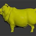 Cute 3D Cartoon Pig Character With Black White Body And Pink Hooves